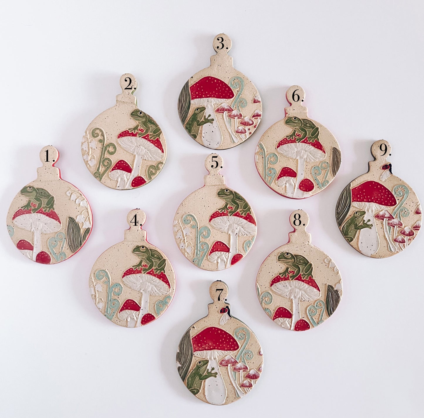 Mushroom & Frog Ornaments